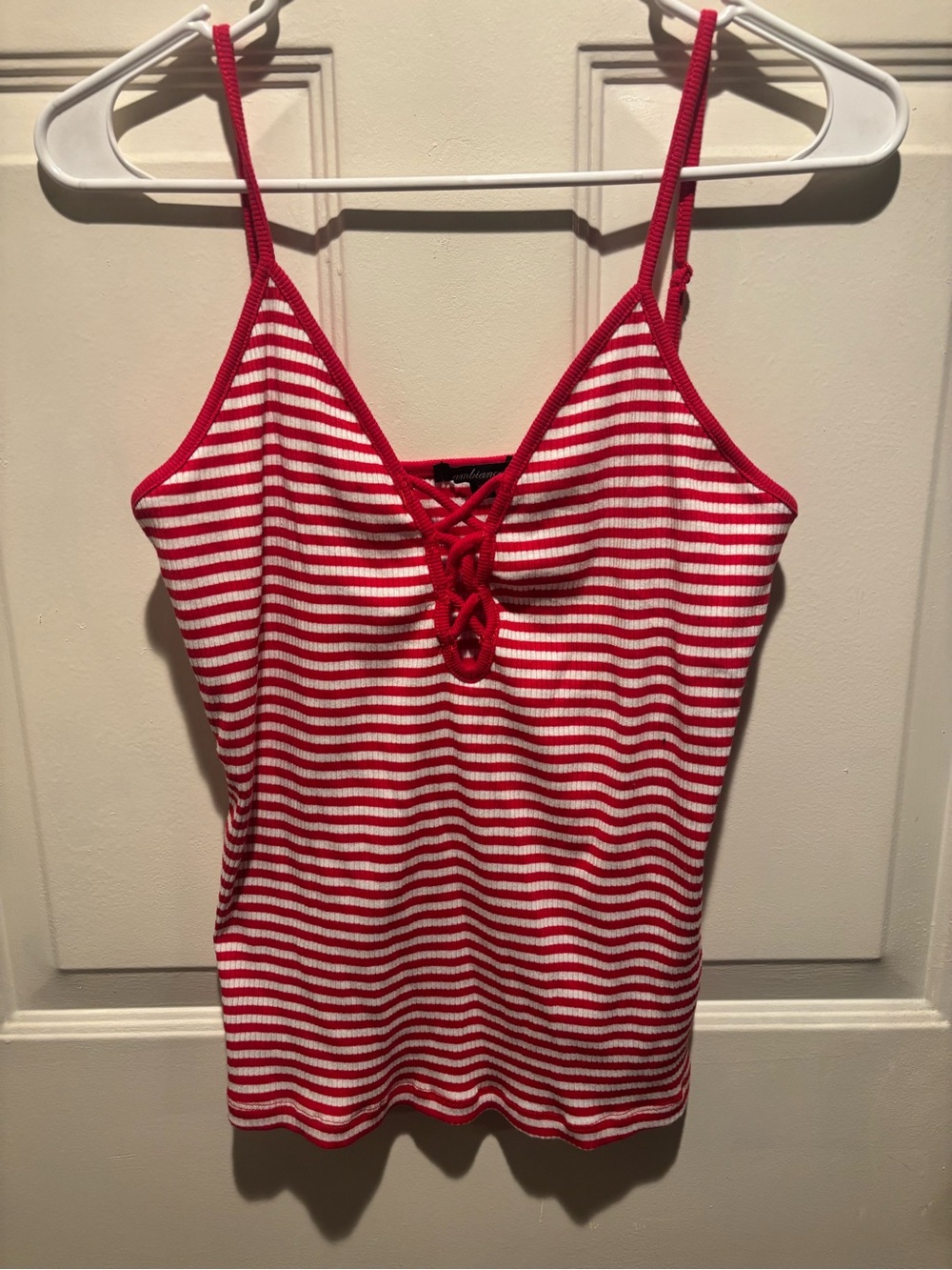 Ambiance Red and White Striped Lace-Up Camisole
